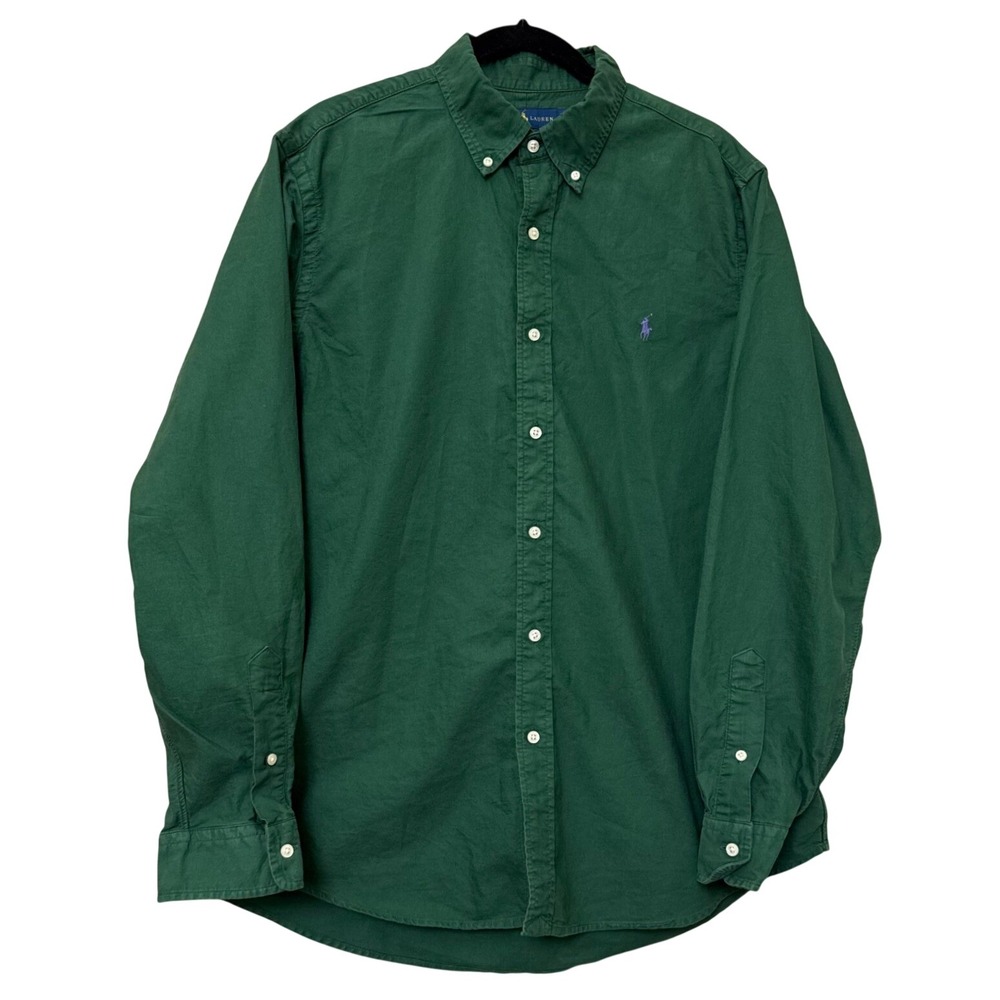 Polo Ralph Lauren XL Classic Fit 100% Cotton Button Down Shirt Green Purple Logo